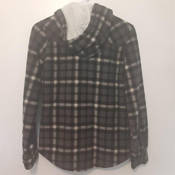 Eddie Bauer Mens Size XS Gray Plaid Fleece Sherpa Lined Snap Hoodie Shirt Jacket - Picture 5 of 7